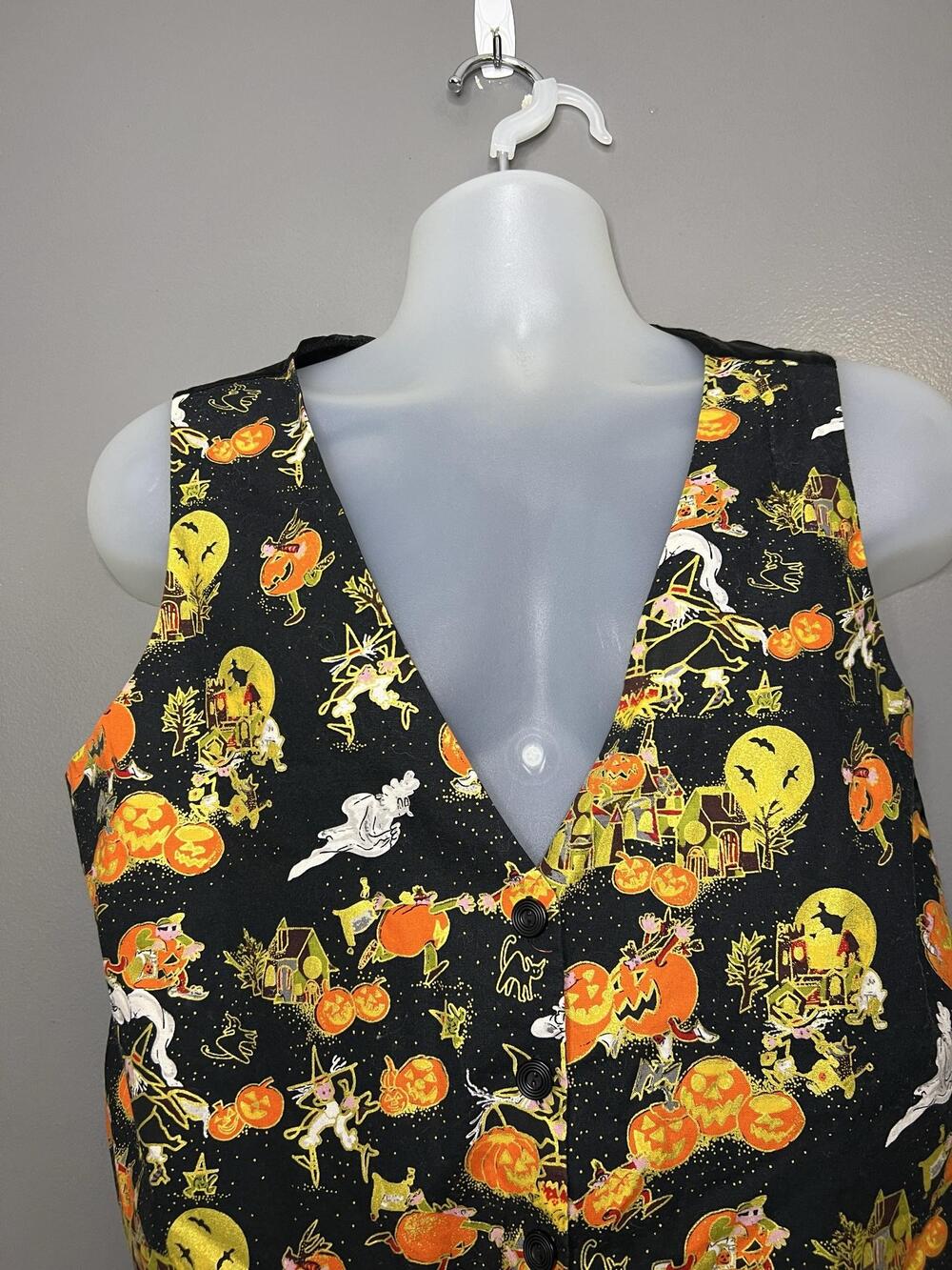 Vintage Basic Editions Suit Vest Womens Large Black Halloween Button Front Lined